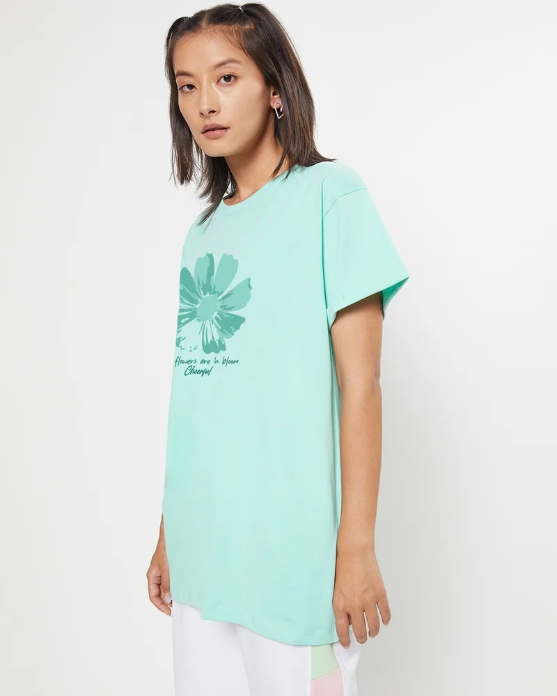 bewakoof Women's Bird Egg Green Cheerful Graphic Printed Boyfriend T-shirt